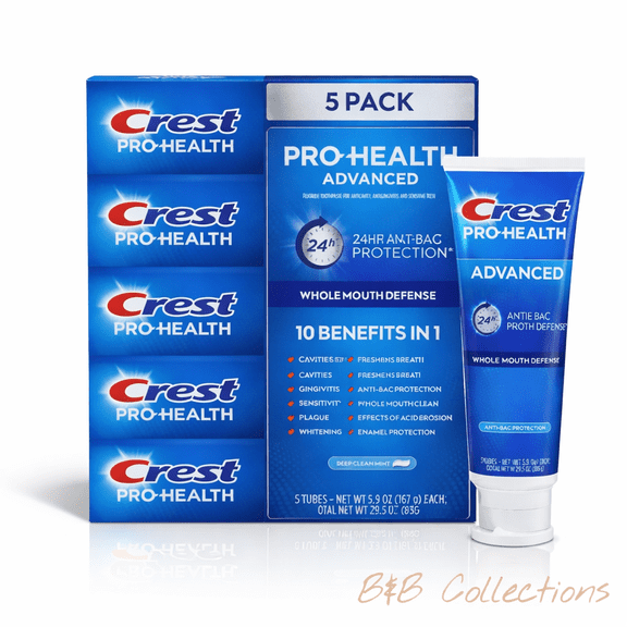 Crest Pro-Health Advanced Fluoride Toothpaste, Deep Clean Mint, 5-Pack (5.9 oz Each)