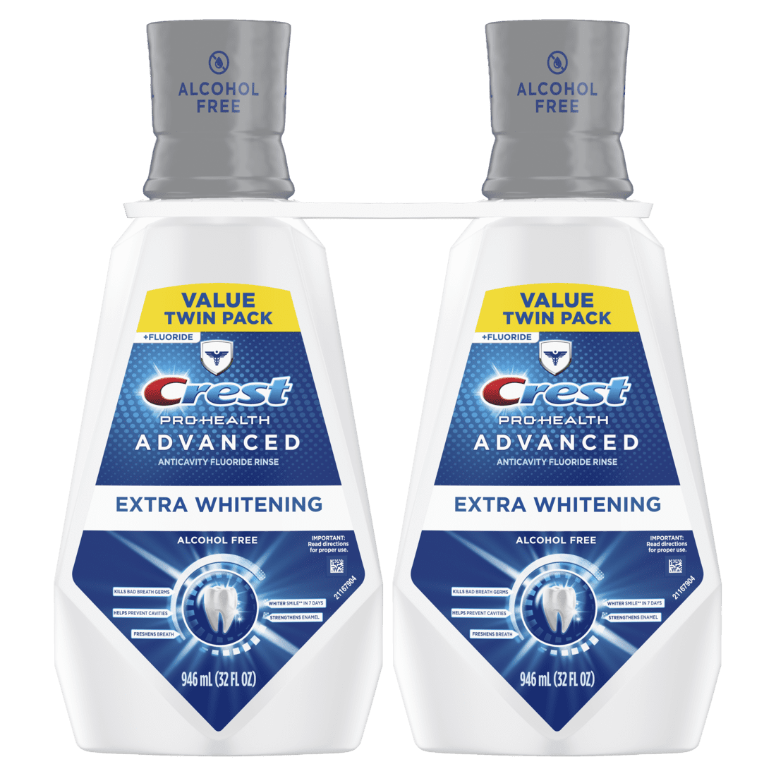 Crest Pro-Health Advanced Mouthwash, Alcohol Free, Extra Whitening, Energizing Mint Flavor, 2x946mL (32 fl oz)
