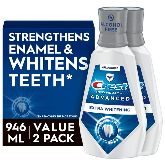 Crest Pro-Health Advanced Mouthwash, Alcohol Free, Extra Whitening, Energizing Mint Flavor, 2x946mL