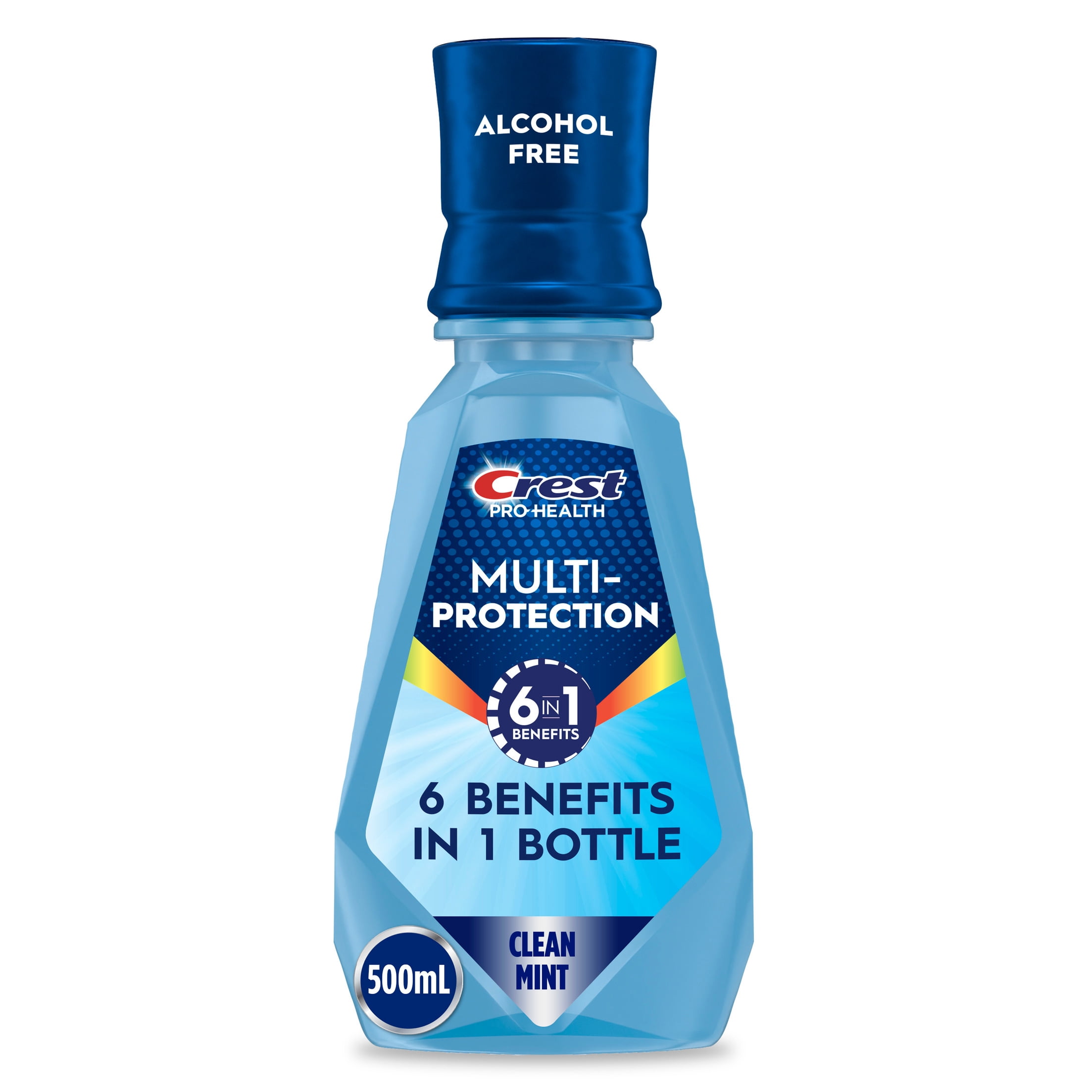Crest Mouthwash Pro Health Multi-Protection, 6-in-1 benefits, Alcohol Free, Anticavity Fluoride Mouthwash, Contains CPC (cetylpyridinium chloride), Clean Mint, 500 mL ( 16.9 fl oz)