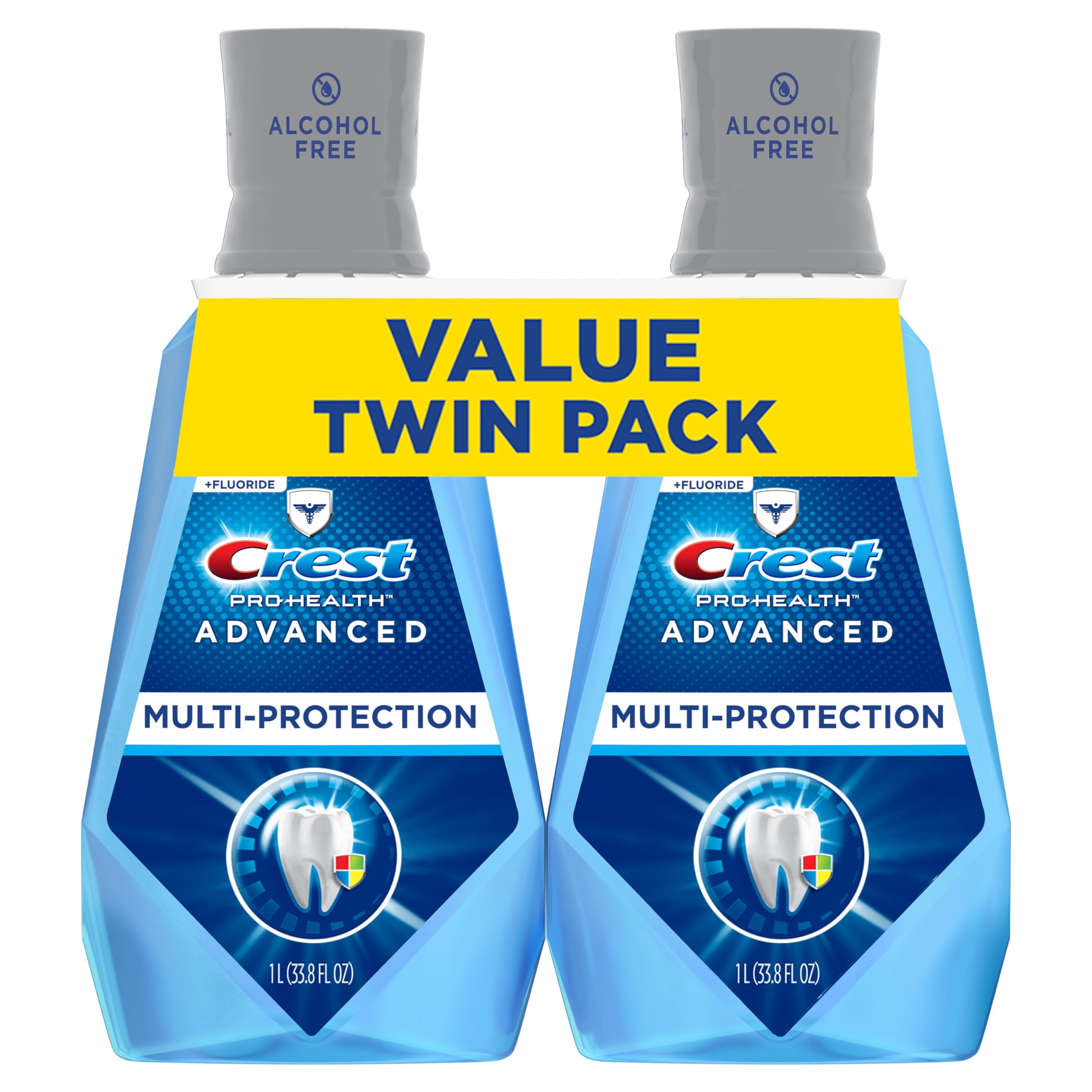 Crest Pro-Health Advanced Mouthwash, Alcohol Free, Multi-Protection, Fresh Mint, 1 L (33.8 fl oz), Pack of 2