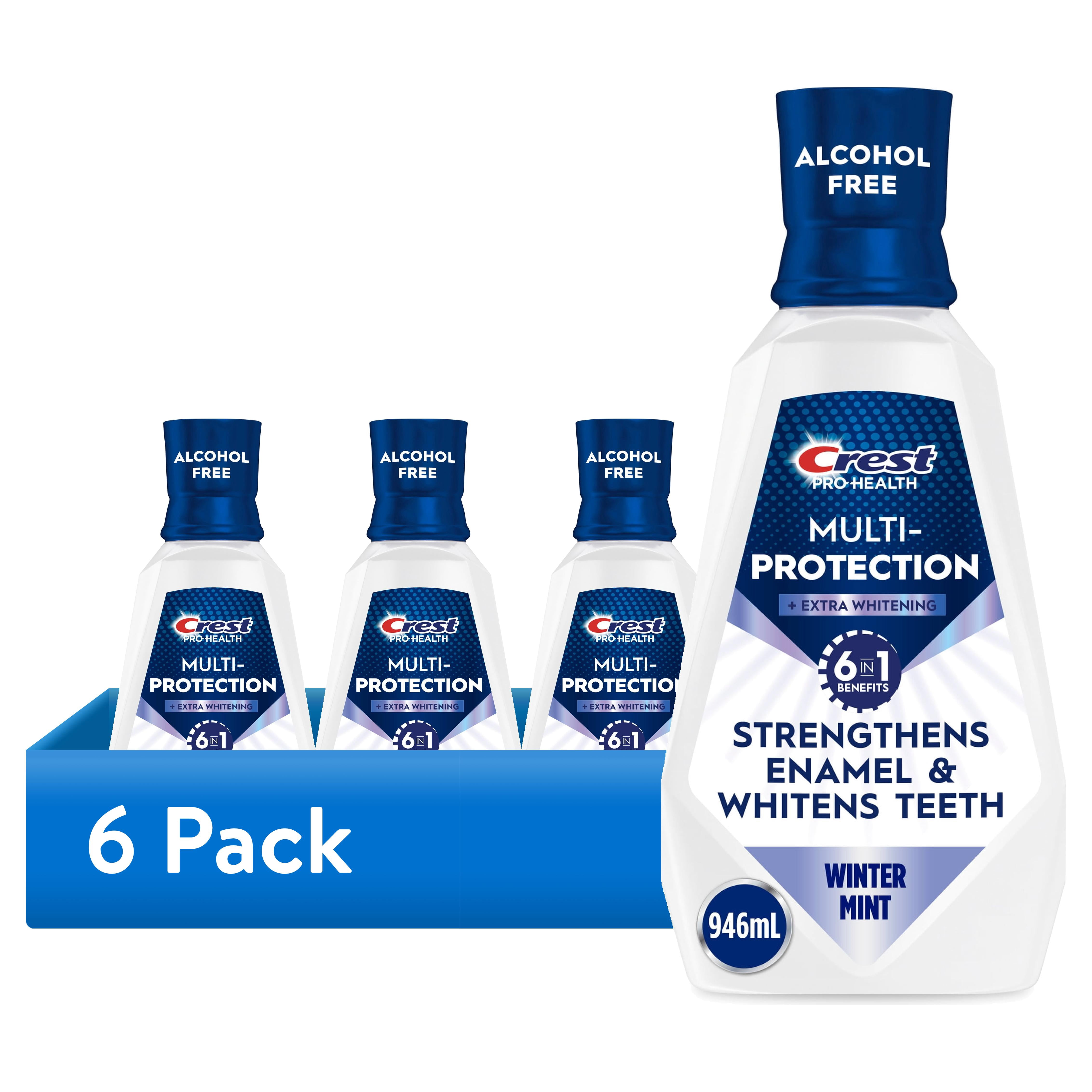 (6 pack) Crest Mouthwash, Pro‑Health Fluoride Mouthwash, Alcohol‑Free Mouth Rinse for Whitening, Winter Mint, 32 fl oz