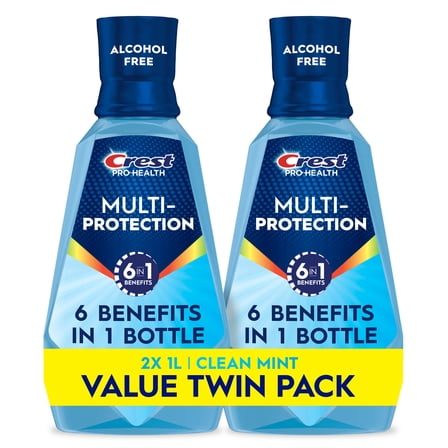 Crest Pro‑Health Advanced Multi‑Protection Fluoride Mouthwash, Alcohol‑Free Oral Rinse, Fresh Mint, 1L Bottles, 2 pack