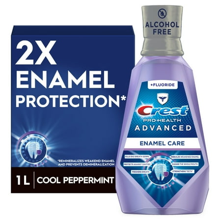 Crest Pro-Health Advanced Enamel Care Mouthwash/Mouth Rinse, Alcohol Free, Rebuilds Weakened Enamel, Cavity Protection, Mint - 1 L (33.8 fl oz)