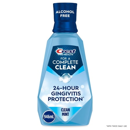 Crest Mouthwash, Pro-Health Mouthwash, Alcohol-Free Oral Rinse, Clean Mint, 1L, 946mL (33.8 fl oz)
