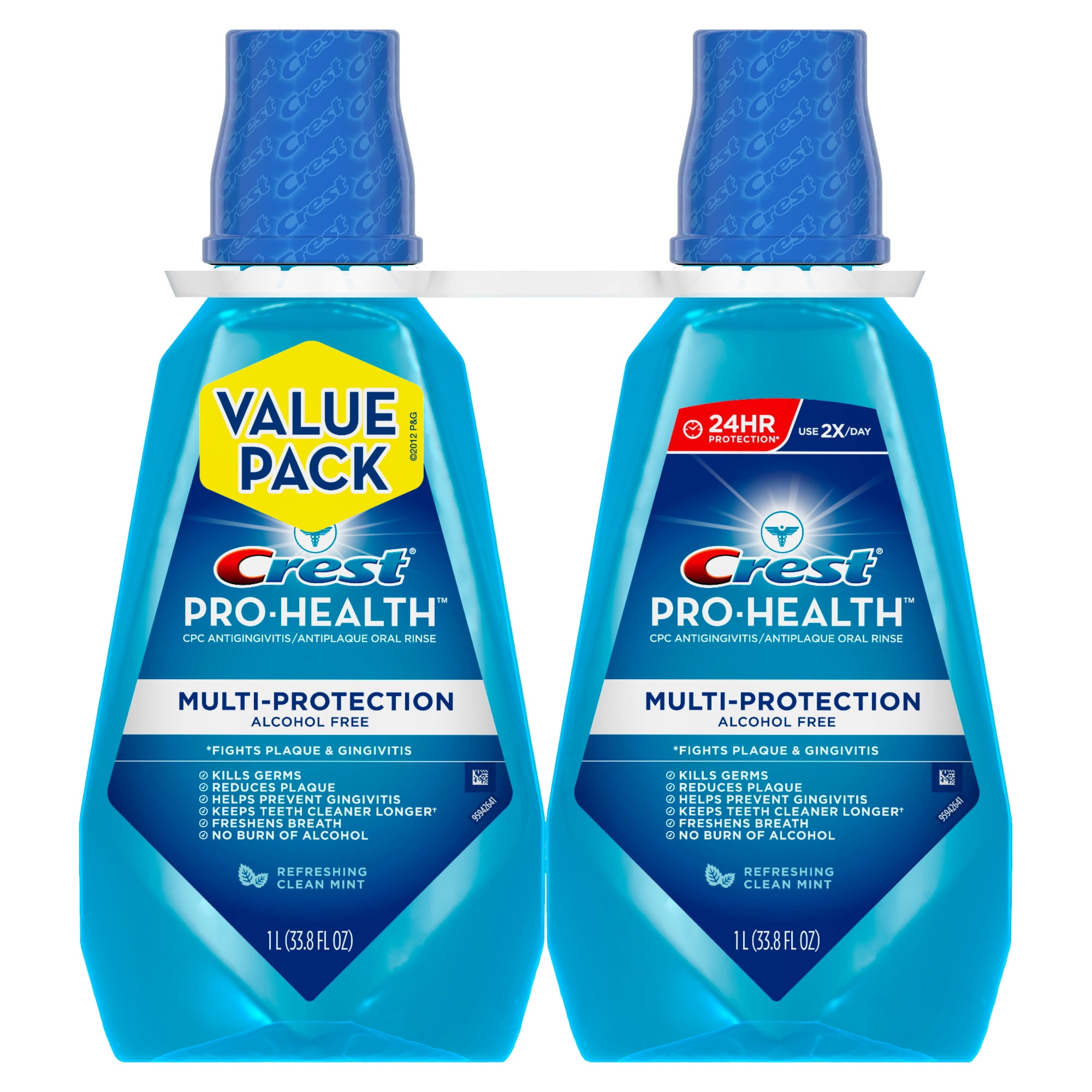 Crest Pro Health Alcohol Free Mouthwash, Mint, 33.8 fl oz, 2 Pack
