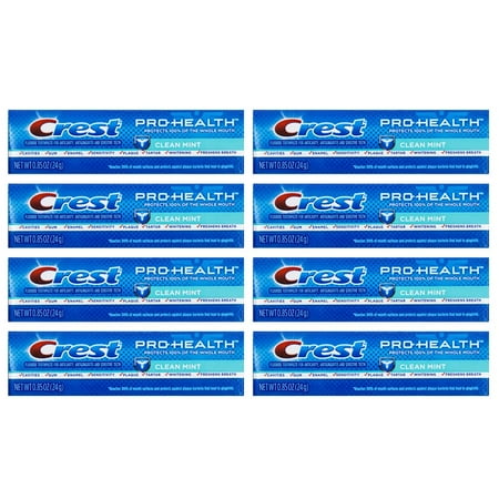Crest Pro-Health, Clean Mint Toothpaste, Travel Size 0.85 oz (24g) - Pack of 8