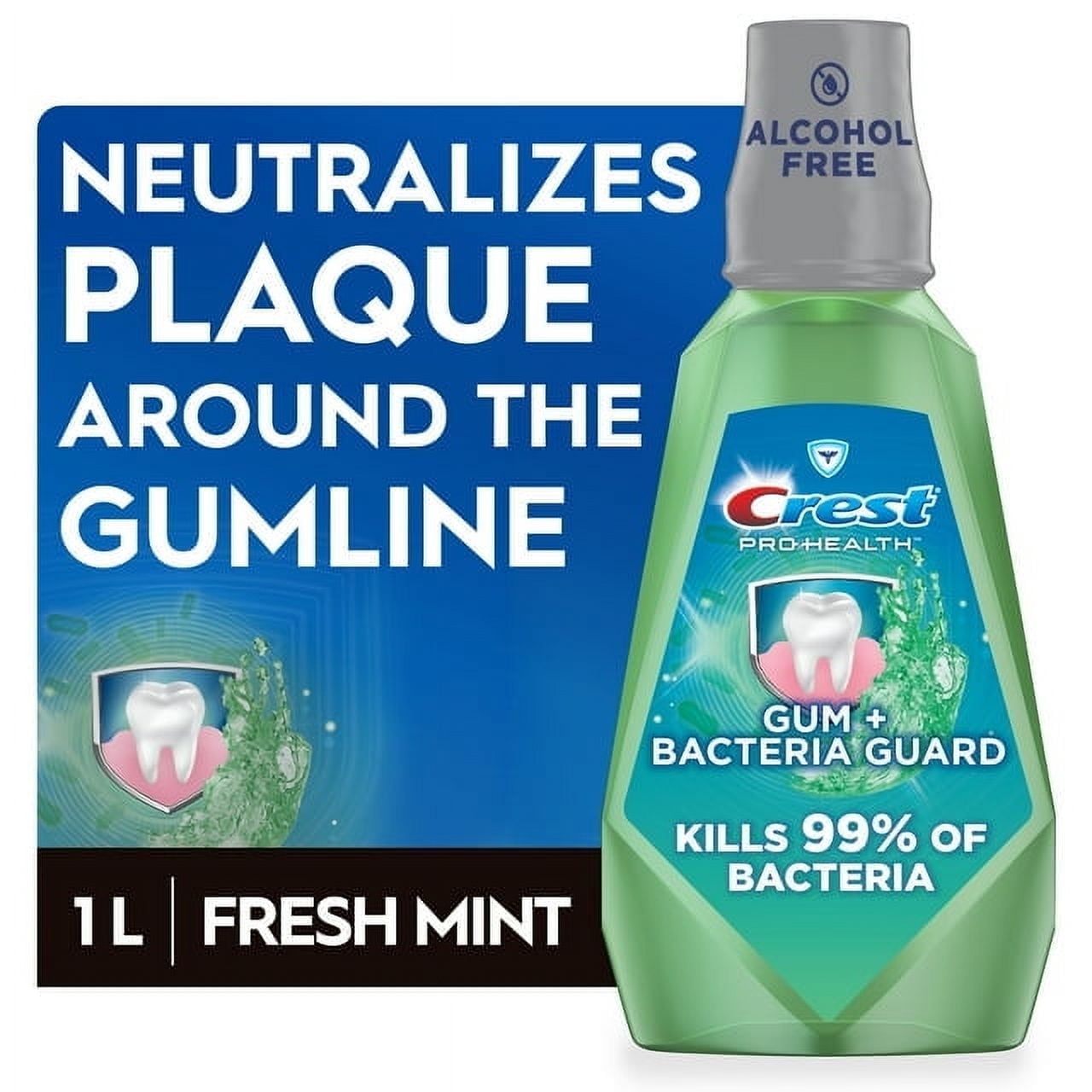 Crest Pro-Health Gum and Bacteria Guard Alcohol Free Mouthwash, Mint, 1 L (2 Pack)
