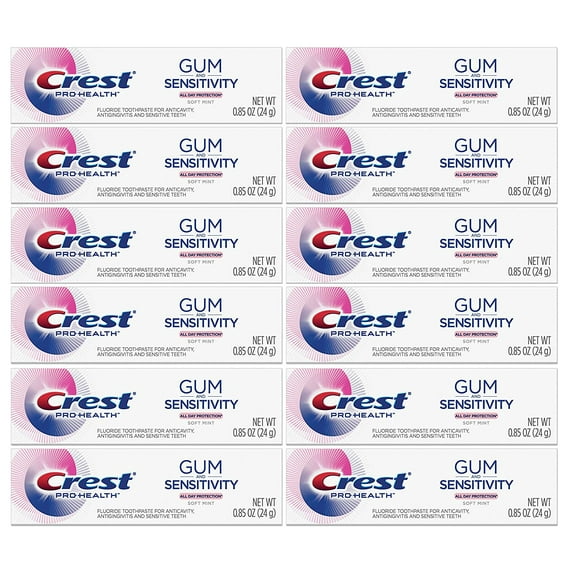 Crest Pro Health Gum and Sensitivity Toothpaste for Sensitive Teeth, Soft Mint, Travel Size 0.85 oz (24g) - Pack of 12
