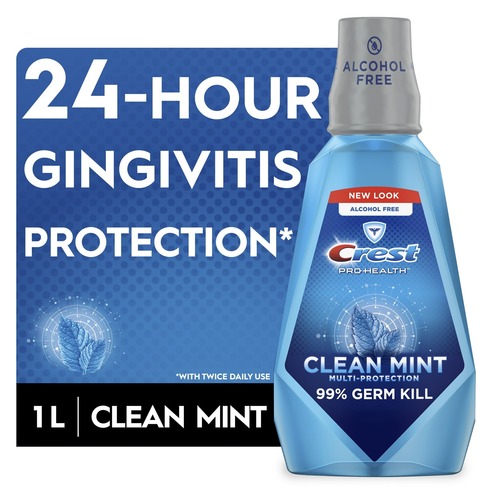 Crest Pro Health MultiProtection Mouthwash, Clean Mint, 1 L, Fights Gingivitis & Plaque