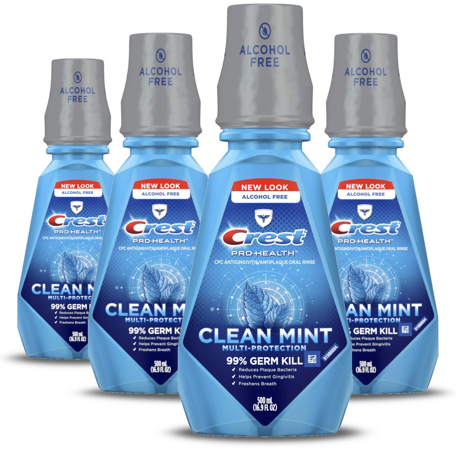 Crest Pro-Health Multi-Protection Mouthwash, Cpc Antigingivitis/Antiplaque Mouthwash, Clean Mint, 500 Ml (16.9 Fl Oz ), Pack Of 4