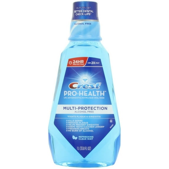 Crest Pro-Health Multi-Protection Oral Rinse, Refreshing Clean Mint 1000 mL (Pack of 4)