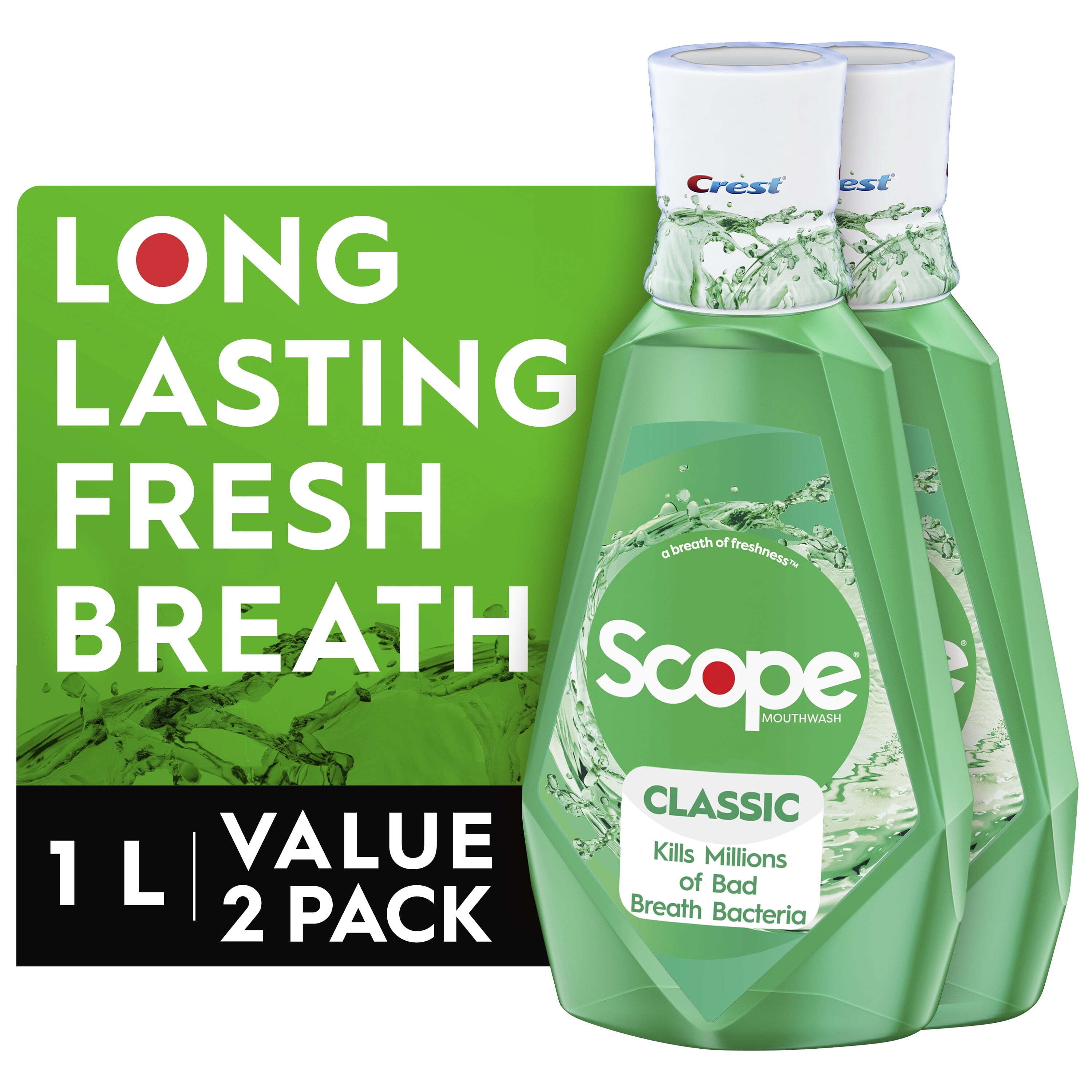 Crest Scope Classic Mouthwash, Original Mint, 2X1L