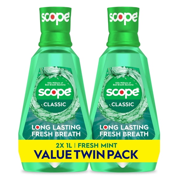 Scope Mouthwash, Classic, Fresh Mint, 1L, pack of 2