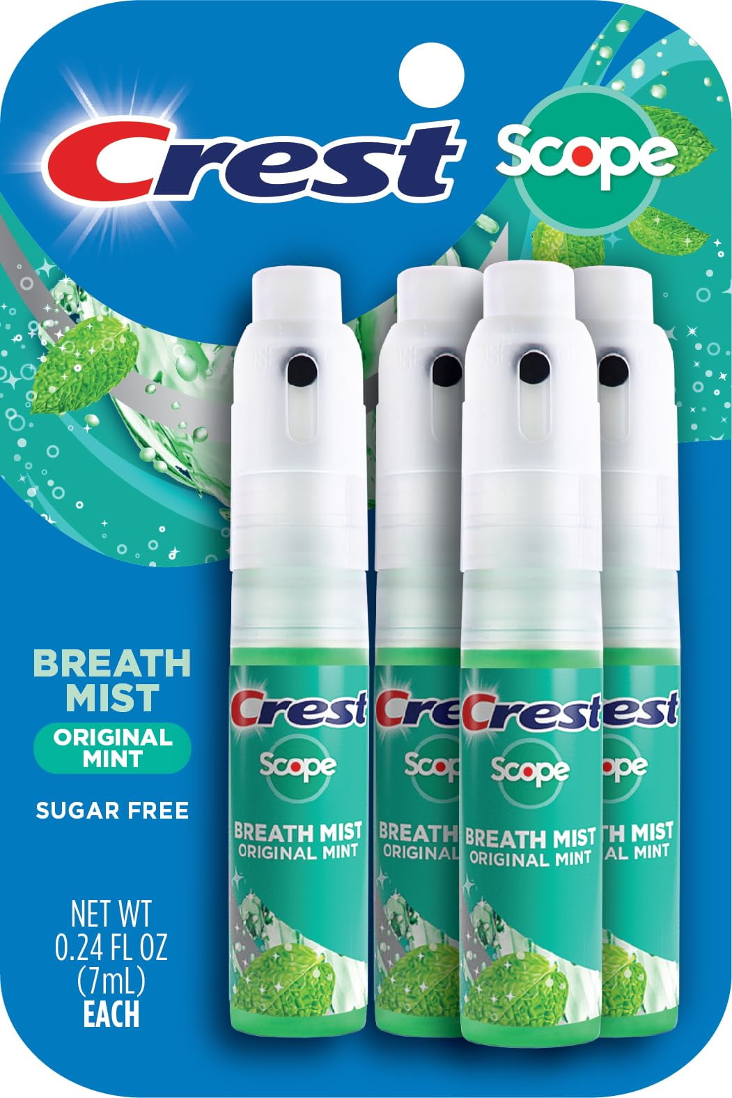 Crest Scope | One 4-Pack of Mint Breath Mist Sprays (4 Total Sprays) - 0.24 Ounce (7mL) - Made in an FDA Audited USA Facility E11