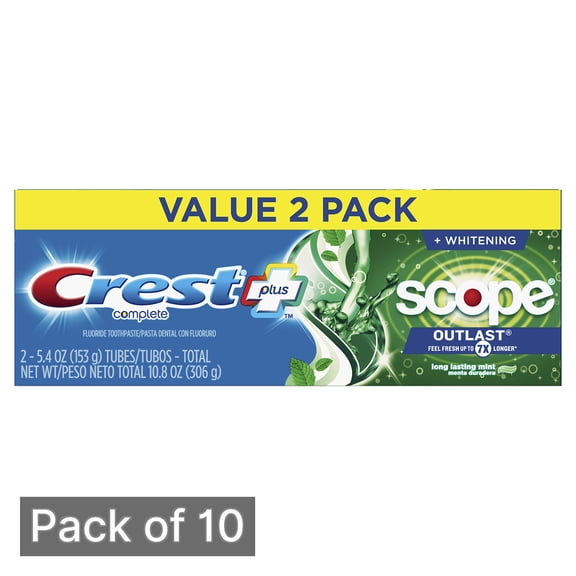 Crest Outlast Complete Whitening Toothpaste, Mint, Value Pack (Pack of 10)