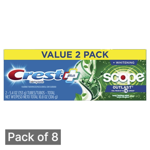Crest Outlast Complete Whitening Toothpaste, Mint, Value Pack (Pack of 8)