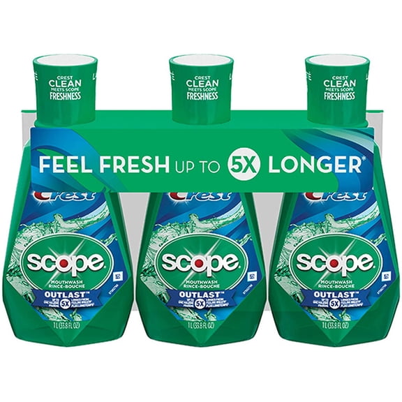 "Crest Scope Outlast Mint Mouthwash 33.8 Fl Oz, 3 pk./1L"