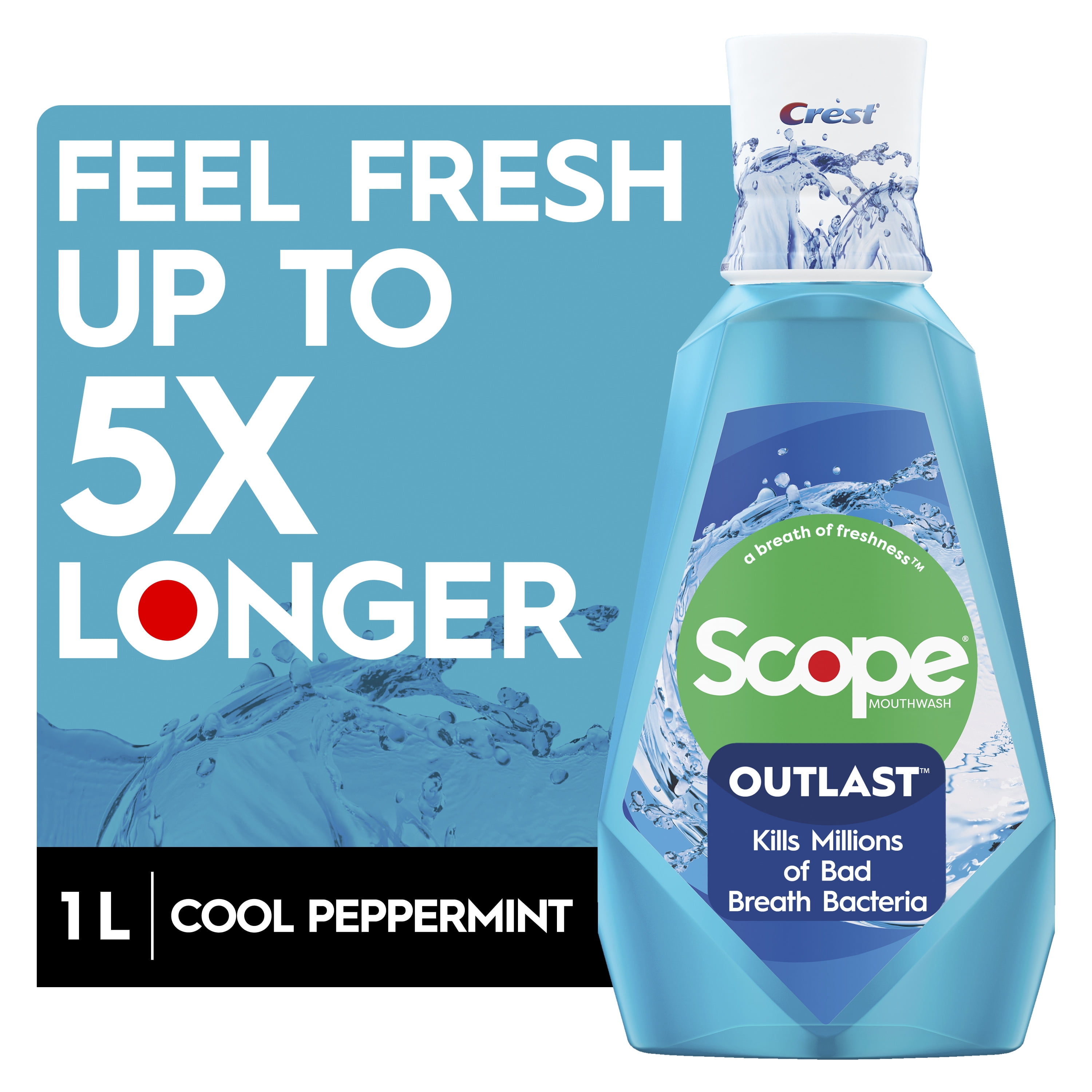 Crest Scope Outlast Mouthwash, Cool Peppermint, 1L
