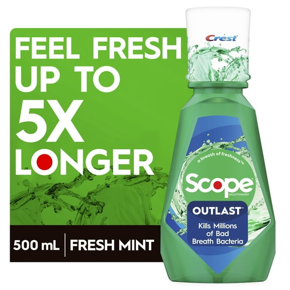 Crest Scope Outlast Mouthwash, Fresh Mint, 500mL