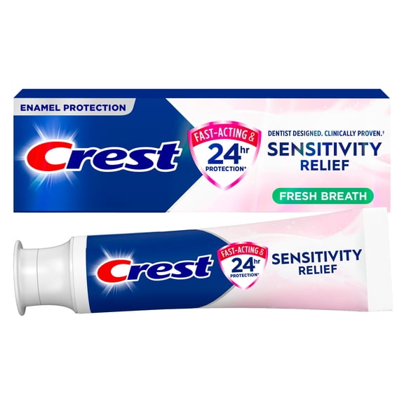 Crest Sensitivity Relief Fresh Breath Toothpaste, Fast Acting 24h Protection for Sensitive Teeth, Cool Mint, 5.1 oz