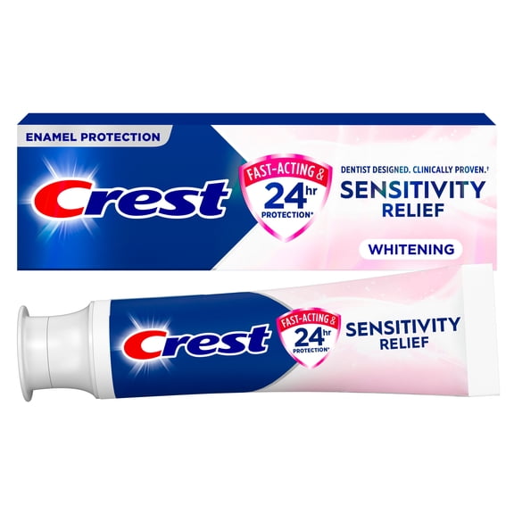 Crest Sensitivity Relief Whitening Toothpaste, Fast Acting 24h Protection for Sensitive Teeth, Soothing Mint, 5.1 oz