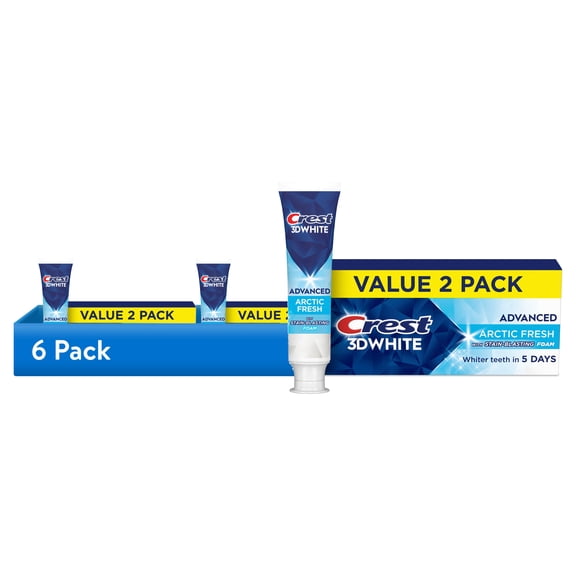 (6 pack) Crest Toothpaste, 3D White Adv Arctic Fresh Whitening Toothpaste, 3.3 oz, Pack of 2