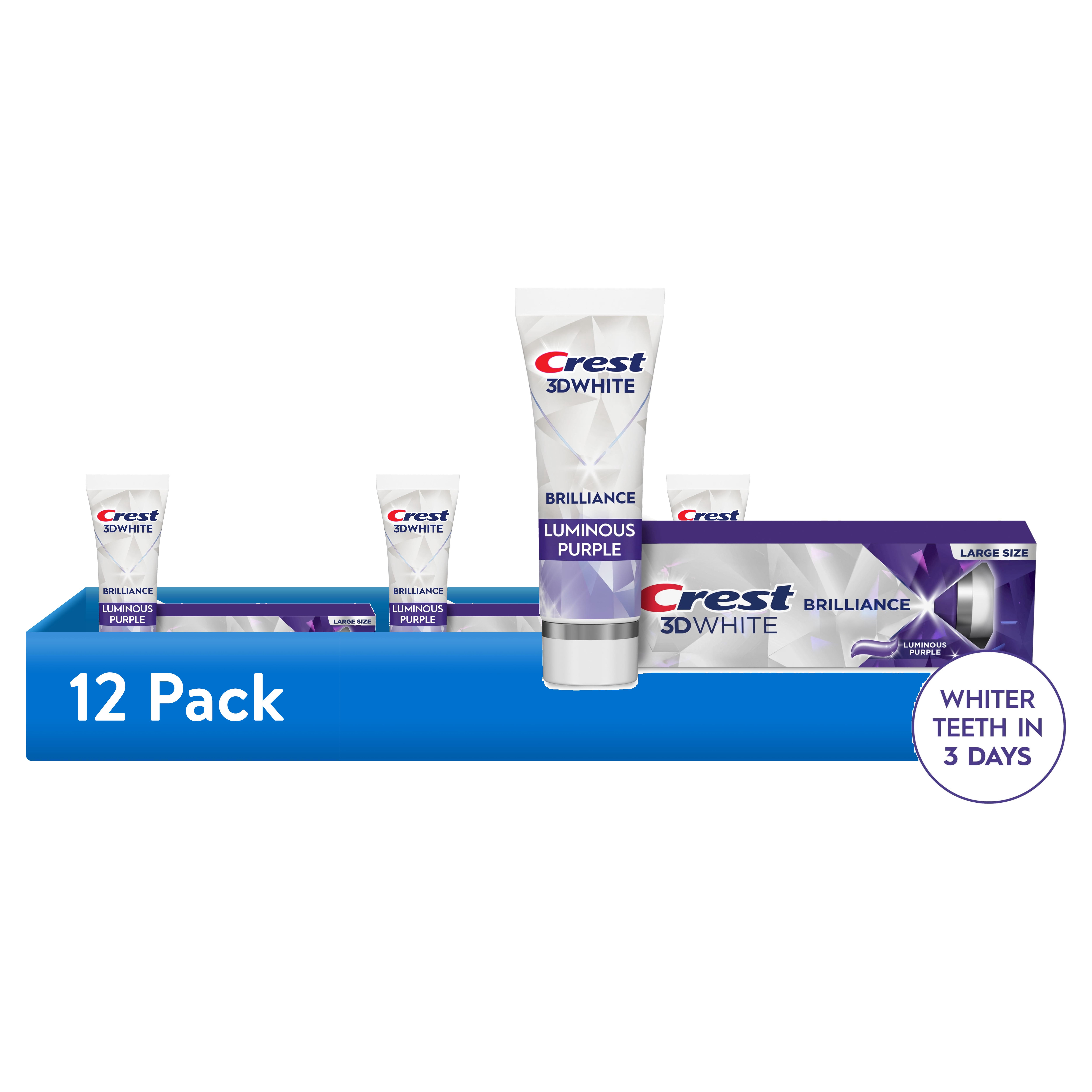 (12 pack) Crest Toothpaste, 3D White Brilliance Luminous Purple Teeth Whitening Toothpaste, 4.6 oz