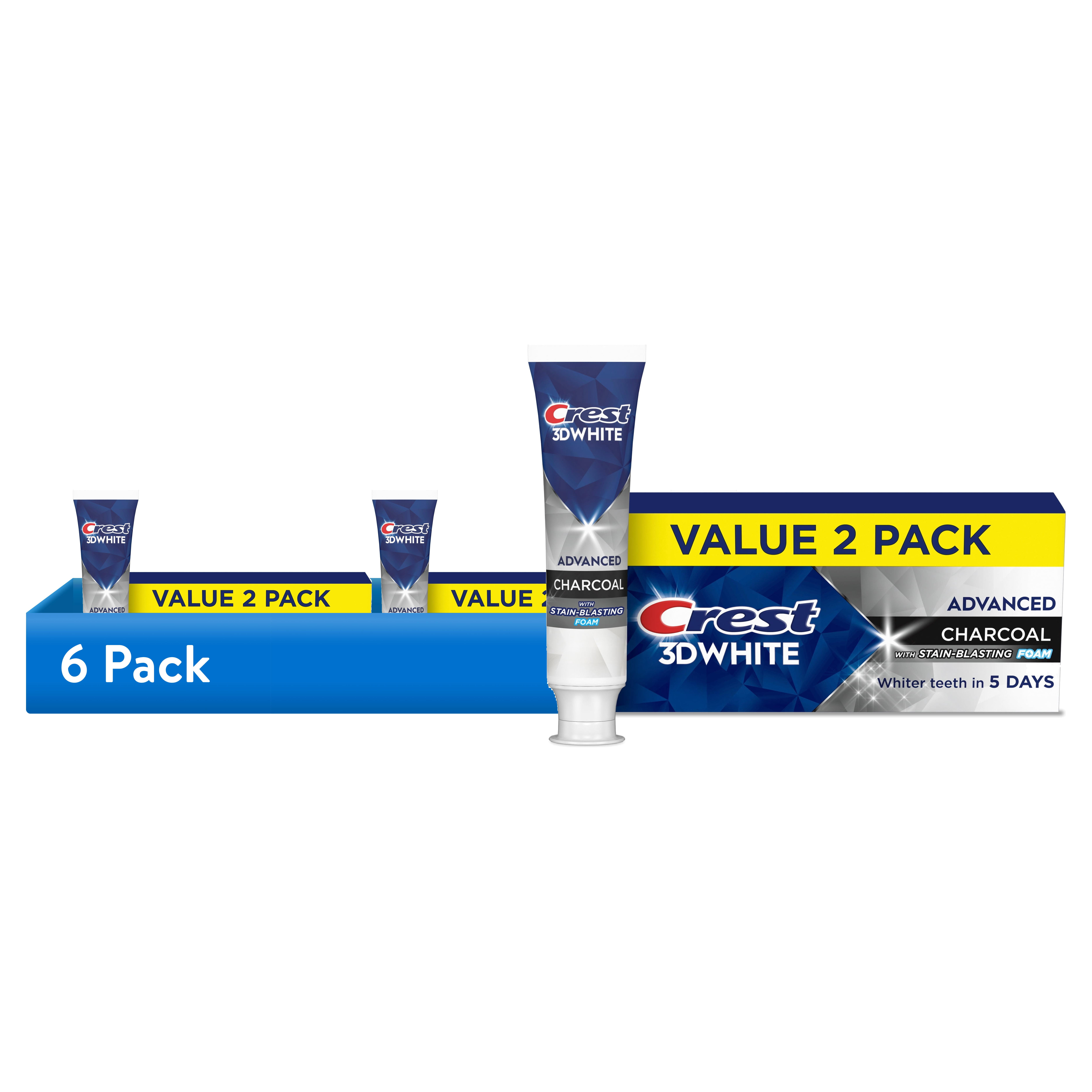 (6 pack) Crest Toothpaste, 3DWhite Advanced, Charcoal, 3.3 oz, Pack of 2