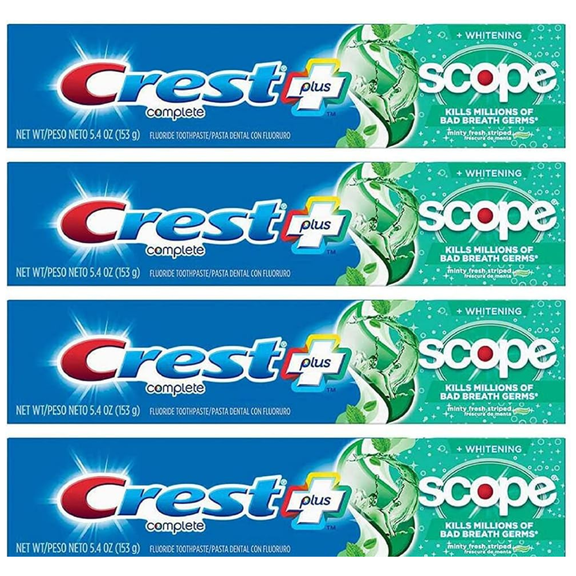 Crest Toothpaste Plus Scope Whitening Minty Fresh (5.4OZ Tubes) Pack of 4