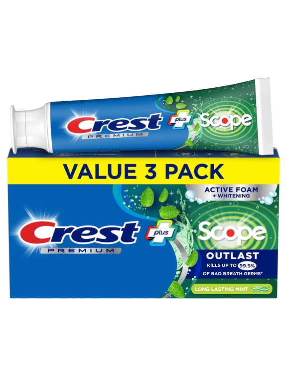 Toothpaste, Premium Plus Scope Outlast Fluoride Toothpaste, Mint, 5.2 oz, 3 pack