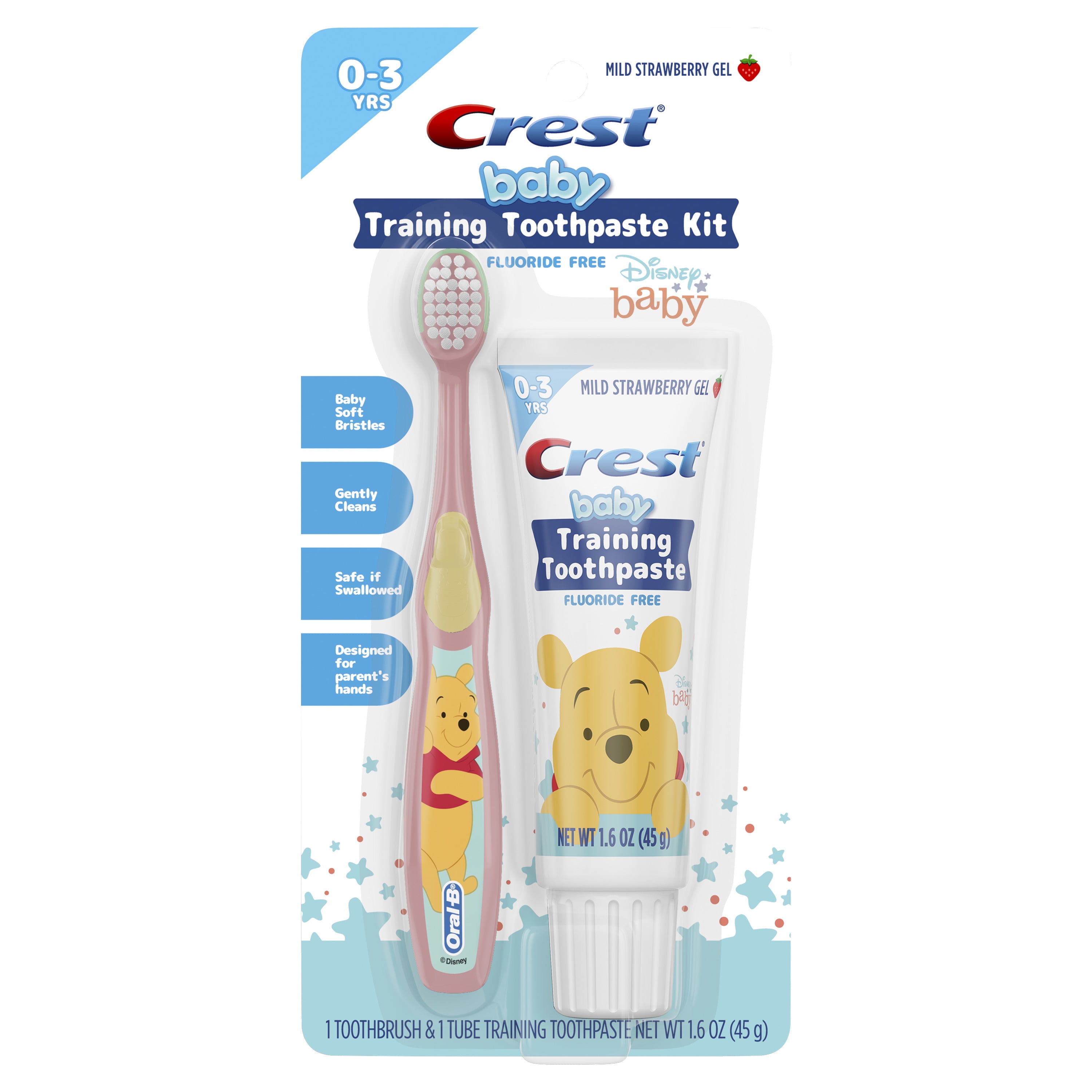 Crest Training Toothpaste and Toothbrush Bundle for Kids, Fluoride Free, Strawberry, 1.6 oz
