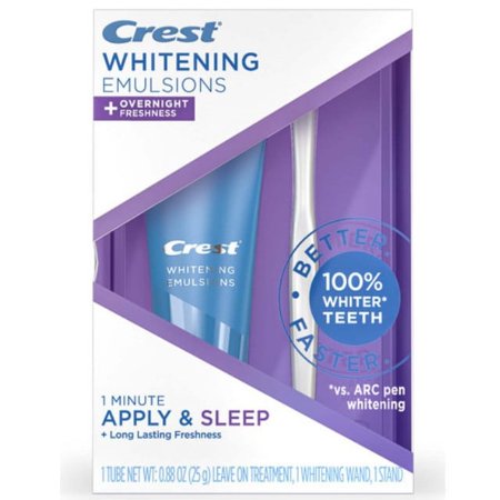 Crest Whitening Emulsions Overnight Freshness Leave-On Teeth Whitening Gel Kit with Wand Applicator and Stand, Apply & Sleep, 0.88 oz *EN