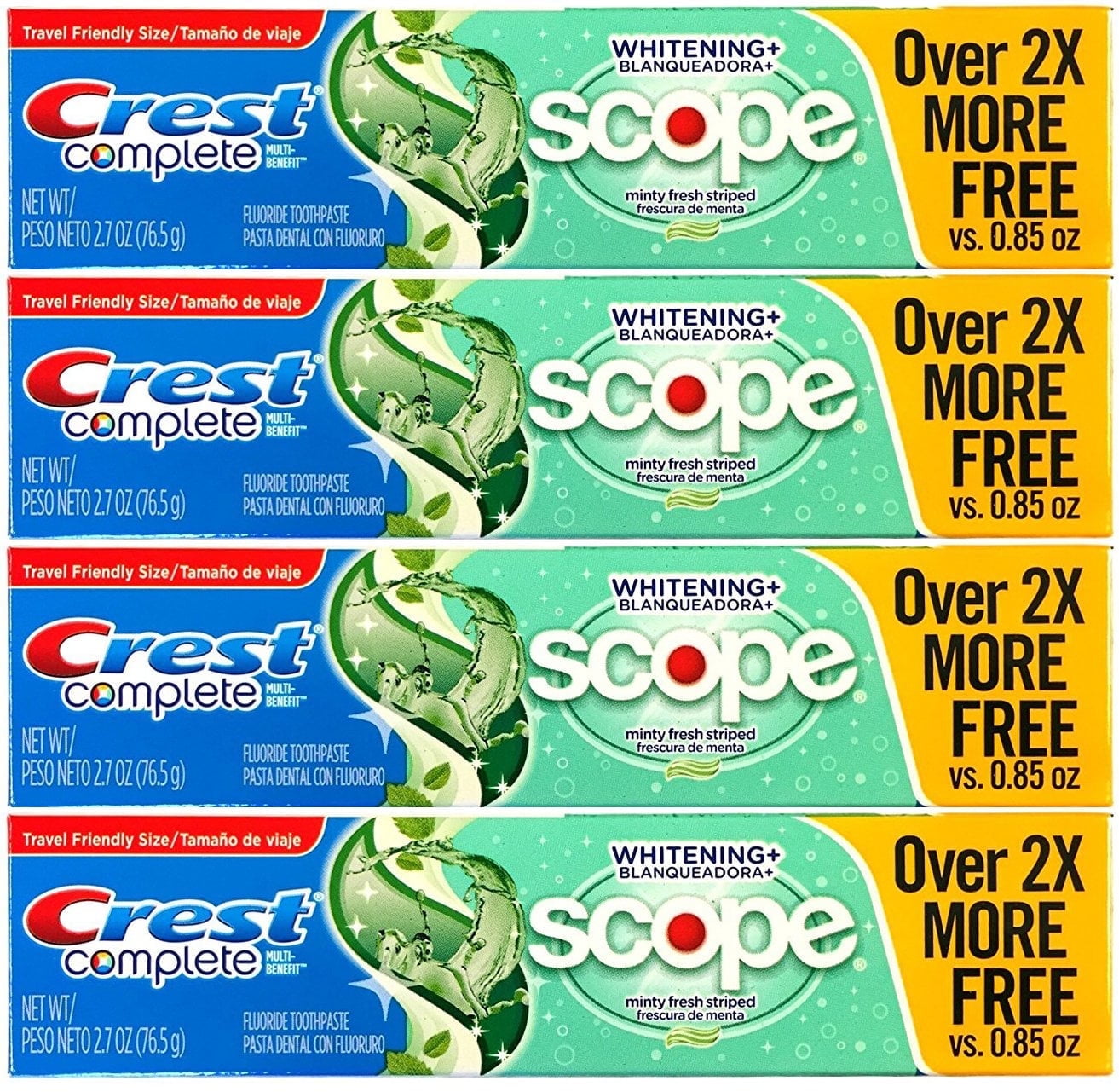 Crest Whitening Plus with Scope Toothpaste Minty Fresh Striped 2.70 Oz (Package of 4)