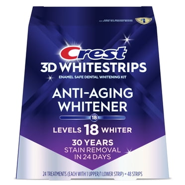 Crest 3DWhitestrips Anti-Aging Whitener At-Home Teeth Whitening Kit, 24 Treatments, 18 Levels Whiter