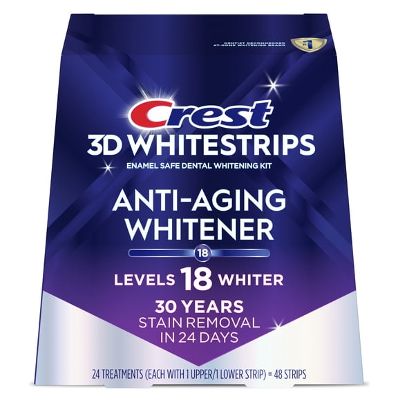 Crest 3DWhitestrips Anti-Aging Whitener At-Home Teeth Whitening Kit, 24 Treatments, 18 Levels Whiter