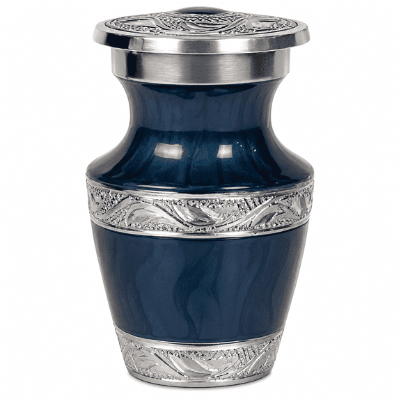 Cresta Modern Small Keepsake Cremation Urn for Human Ashes, Aluminum Mini Urn with Secure Lid, 3 x 2 x 2 Inches, Blue