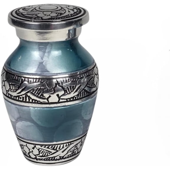 Cresta Modern Small Keepsake Urn for Human Ashes 3 x 2 x 2 Inches - Small Cremation Urn, Aluminum Urn - Decorative Mini Urns for Human Ashes with Secure Lid- Teal Blue Color