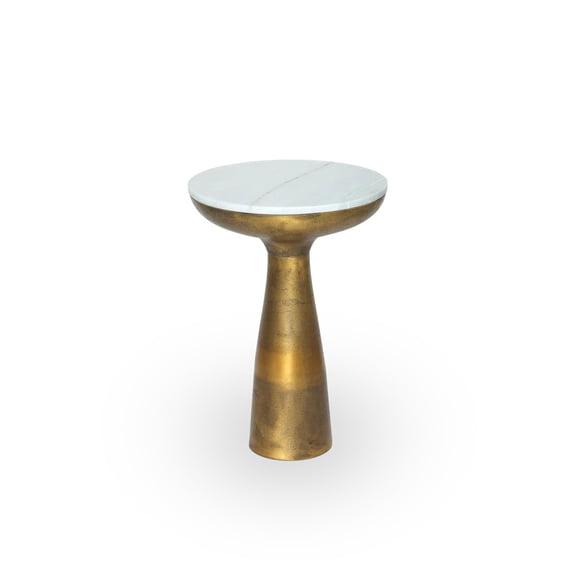 Cresta Modern Marble Accent Side Table with Flared Pedestal Base - Antique Brass Gold Finish - Modern End Table