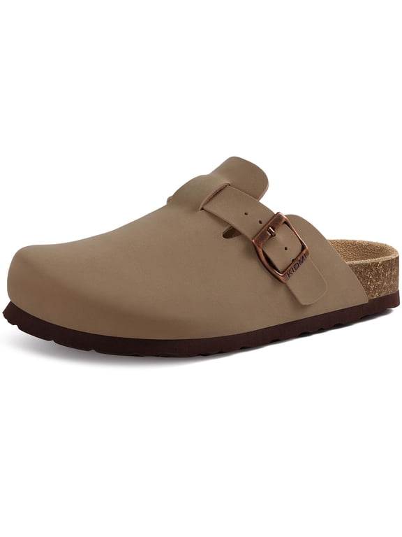 Genuine Suede Clogs for Women Men, Cork Footbed Leather Mules Potato Shoes Slip on with Arch Support, Apricot
