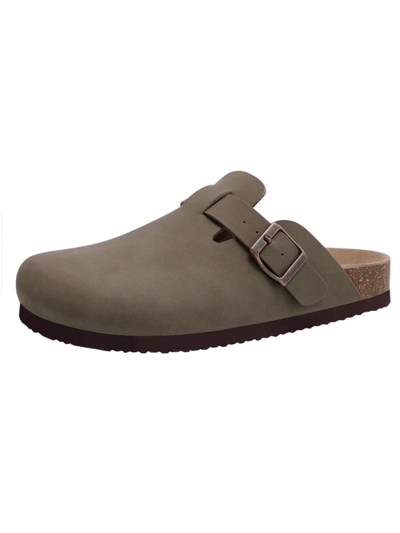 Genuine Suede Clogs for Women Men, Cork Footbed Leather Mules Potato Shoes Slip on with Arch Support, Brown