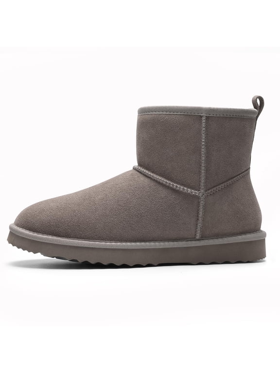 Genuine Suede Mini Boots for Women, Fur-Lined Winter Comfort Snow Short Booties, Grey