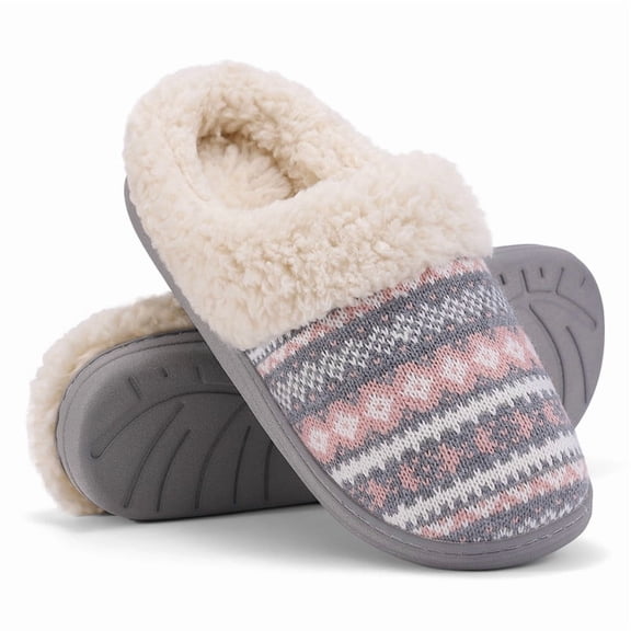 Crestar Memory Foam Fuzzy Slippers for Women, Comfy Wool-Like Lined Chenille House Shoes for Indoor Bedroom and Outdoor, Pink