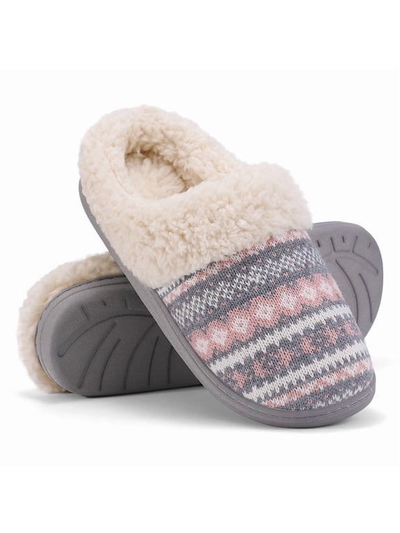 Memory Foam Fuzzy Slippers for Women, Comfy Wool-Like Lined Chenille House Shoes for Indoor Bedroom and Outdoor, Pink