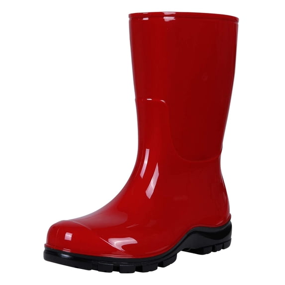 Crestar Mid Calf Rain Boots for Women, Waterproof Rubber Garden Shoes, Red
