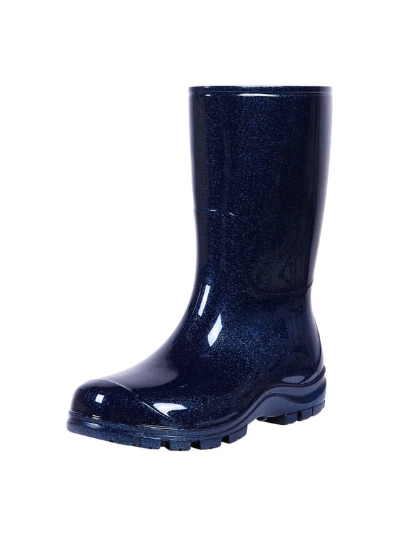 Mid Calf Rain Boots for Women, Waterproof Rubber Garden Shoes, Starry Blue