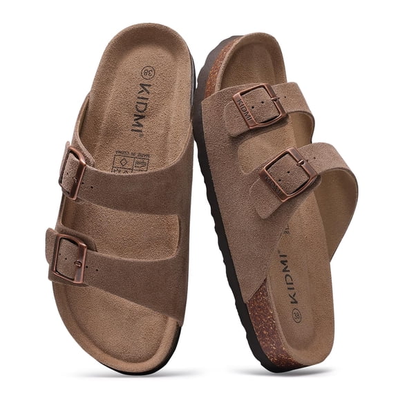 Crestar Women's Clog Slide Sandals with Arch Support, Comforable Adjustable Buckle Cork Footbed Slippers for Summer, Mocha