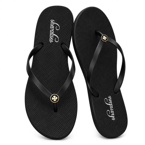 Crestar Women's Flip Flops Comfortable Summer Beach Sandals, Flats Flip Flops for Women Indoor Outdoor, Black