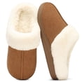 thumbnail image 1 of Crestar Women's Fuzzy Memory Foam Slippers, Faux Fur Lined Warm Comfy House Shoes Indoor Outdoor, Chestnut, 1 of 6