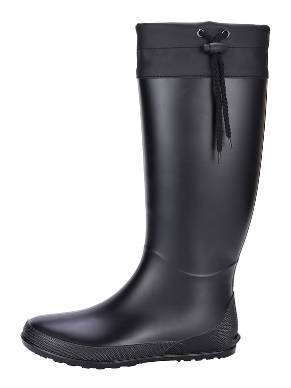 Women's Rubber Tall Rain Boots, Packable Lightweight Waterproof Boots Shoes, Black